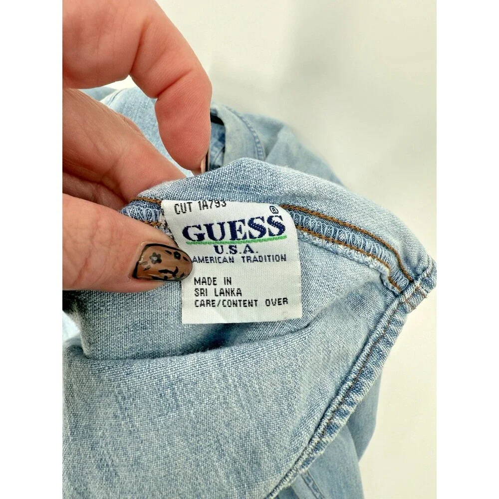 Vintage Guess Jeans Denim Button-Up Shirt 100% Cotton XLARGE Retro 80's 90's Y2K